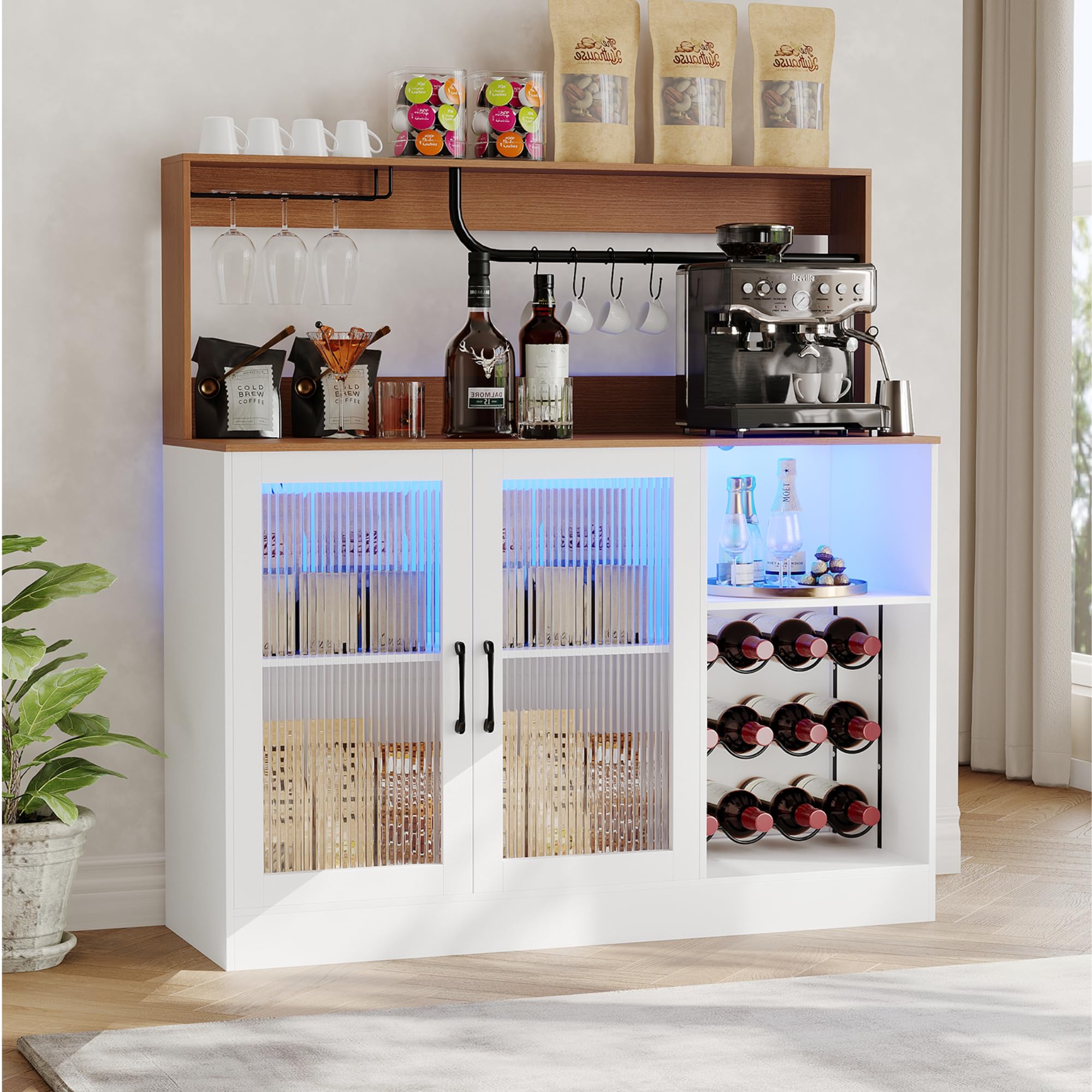 Home Bar Shelves - Meuble à vin avec éclairage LED,