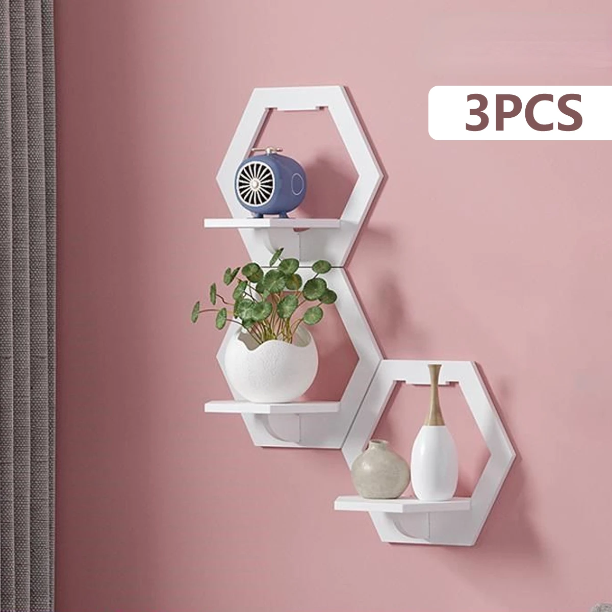 Home Bar Shelves - Étagère murale hexagonale sans poinçon, 3