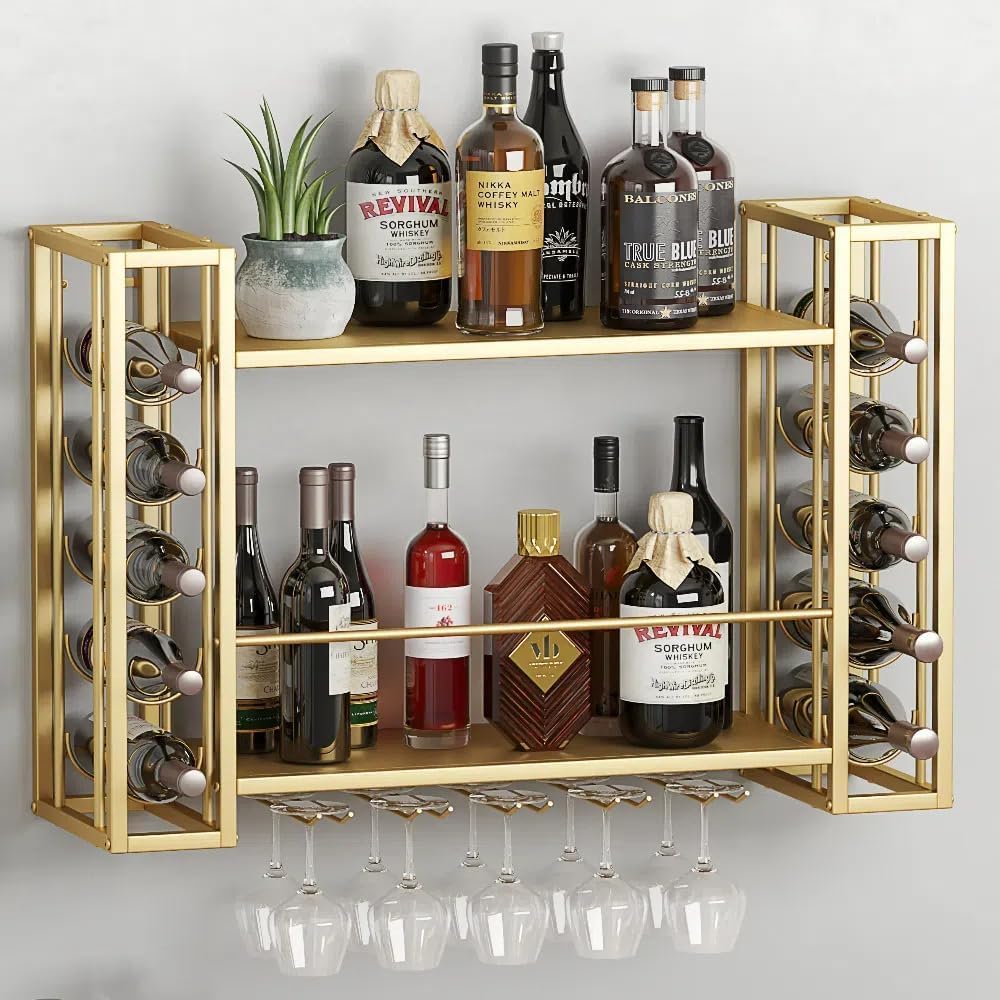 Home Bar Shelves - Porte-vin mural, porte-vin mural avec porte-verres
